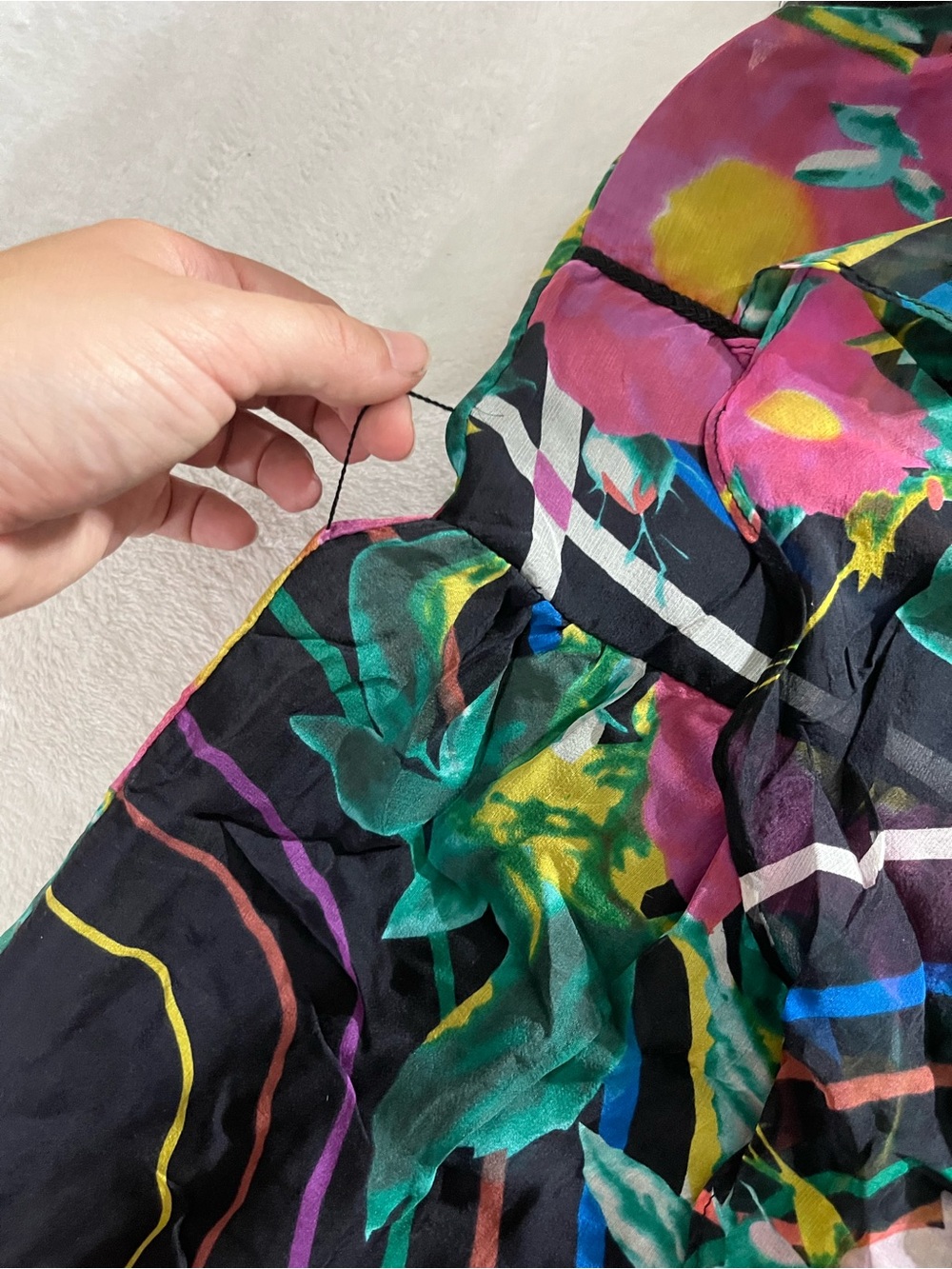 100% Silk Mini Dress Abstract Ark & Co Multicolor Ruffled Chiffon Whimsical Fun - Picture 8 of 16